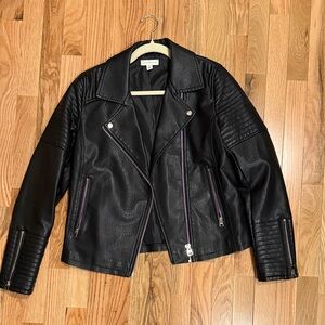 Topshop Black Biker Jacket Leather Effect